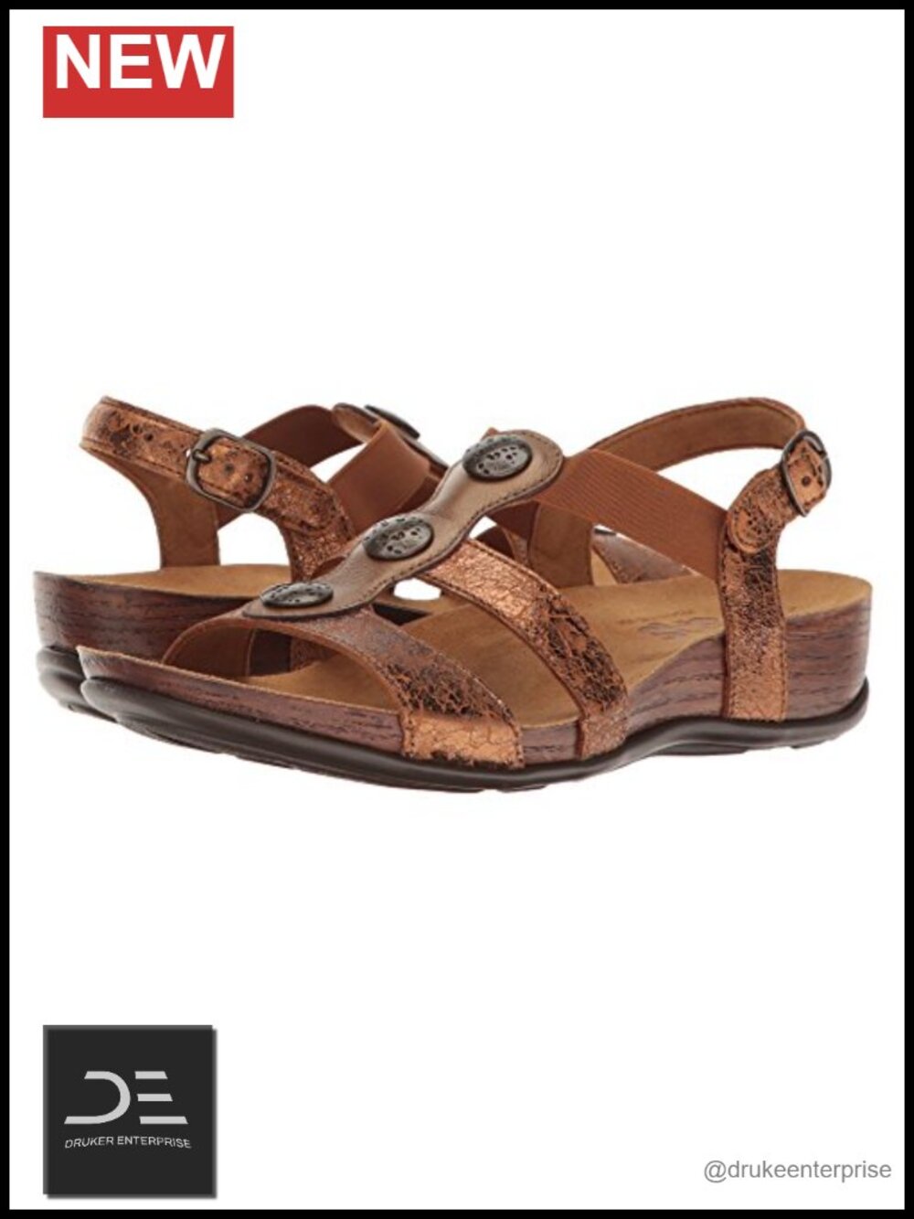 SAS Clover Ankle Strap Sandal Leather Wedge Heel Slingback Open Toe